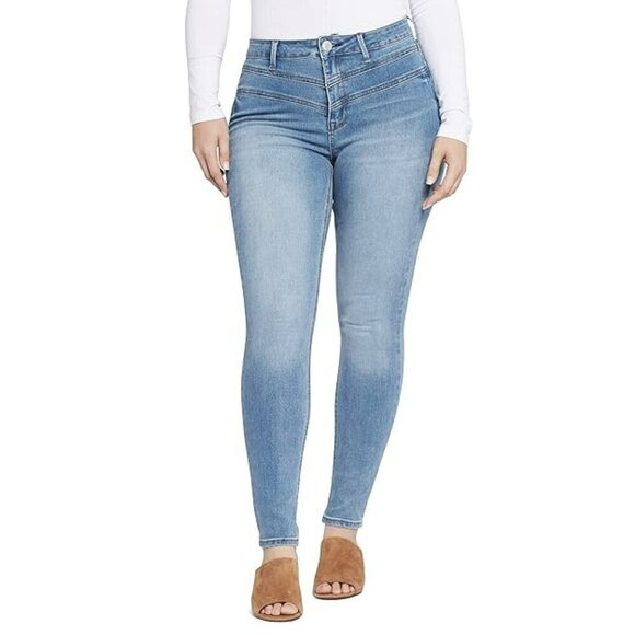 NWT SEVEN7 Women's High Rise Chevron Details Denim Skinny Ankle Jeans - Picture 2 of 7